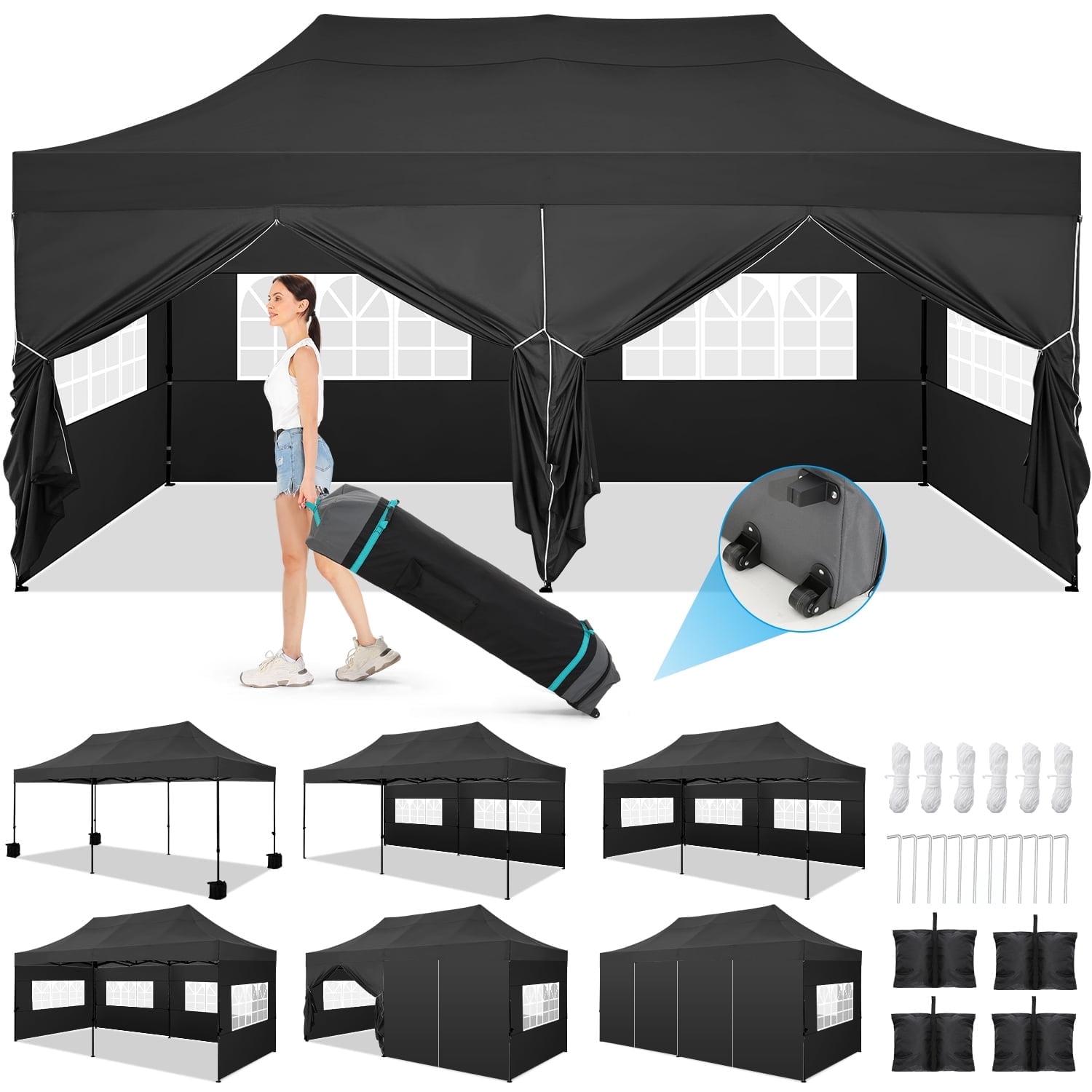 COBIZI Canopy Tent 10X20 Pop up Hollow Tent with 6 Removable Side Walls,Outdoor Event Party Canopy,Instant Portable,Suitable for Parties,Weddings,Camping and Beaches,with Wheeled Bag,Black