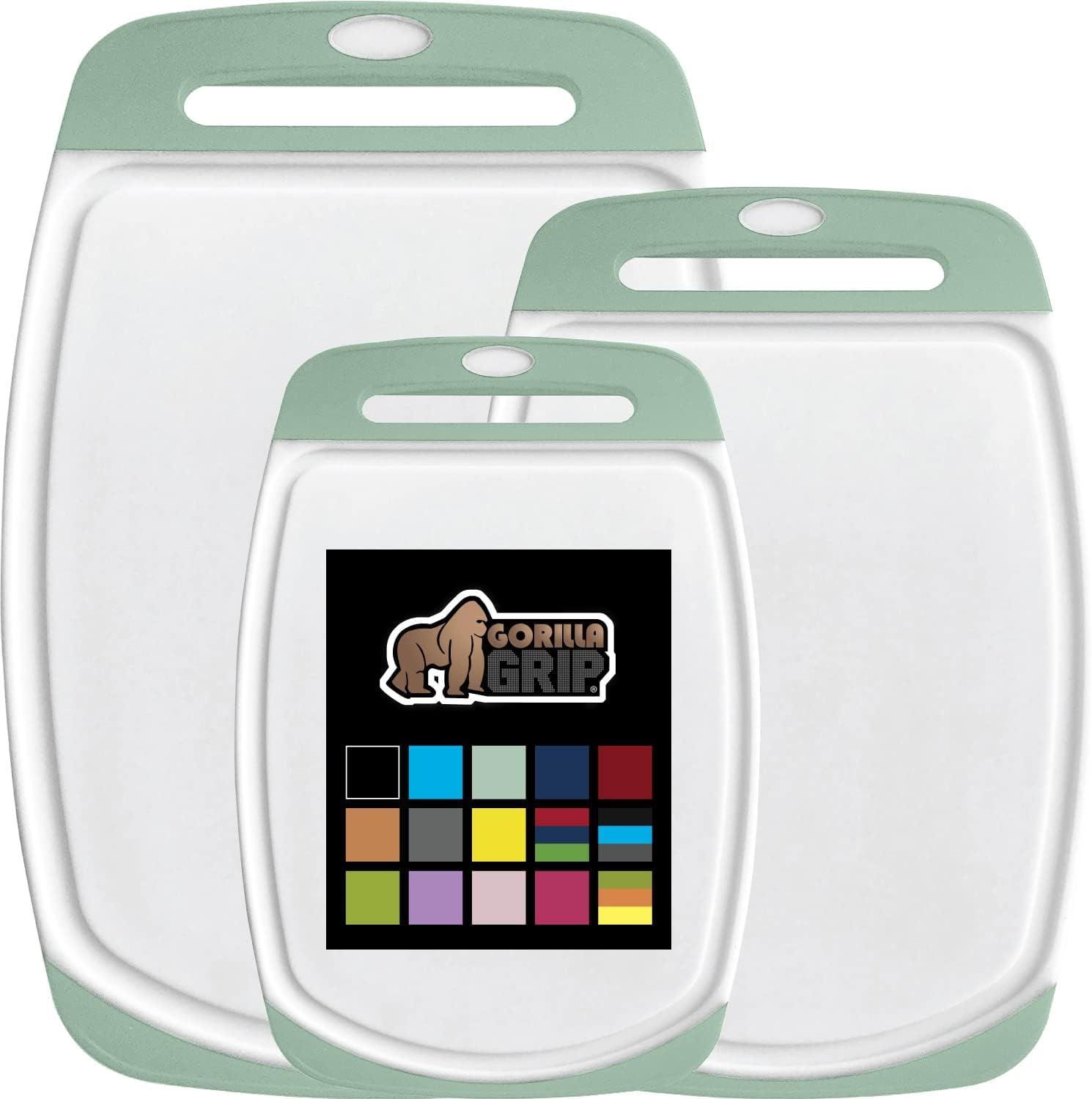 GORILLA GRIP Oversized 100% BPA Free Reversible Kitchen Cutting Board Set of 3, Juice Grooves, Dishwasher Safe, Almond