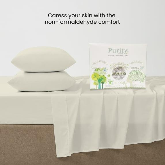 Full 400 Thread Count Wrinkle Free Cotton Sheet Set Ivory - Purity Home: Sateen Weave, Deep Pocket Fitted Sheet, OEKO-TEX Certified