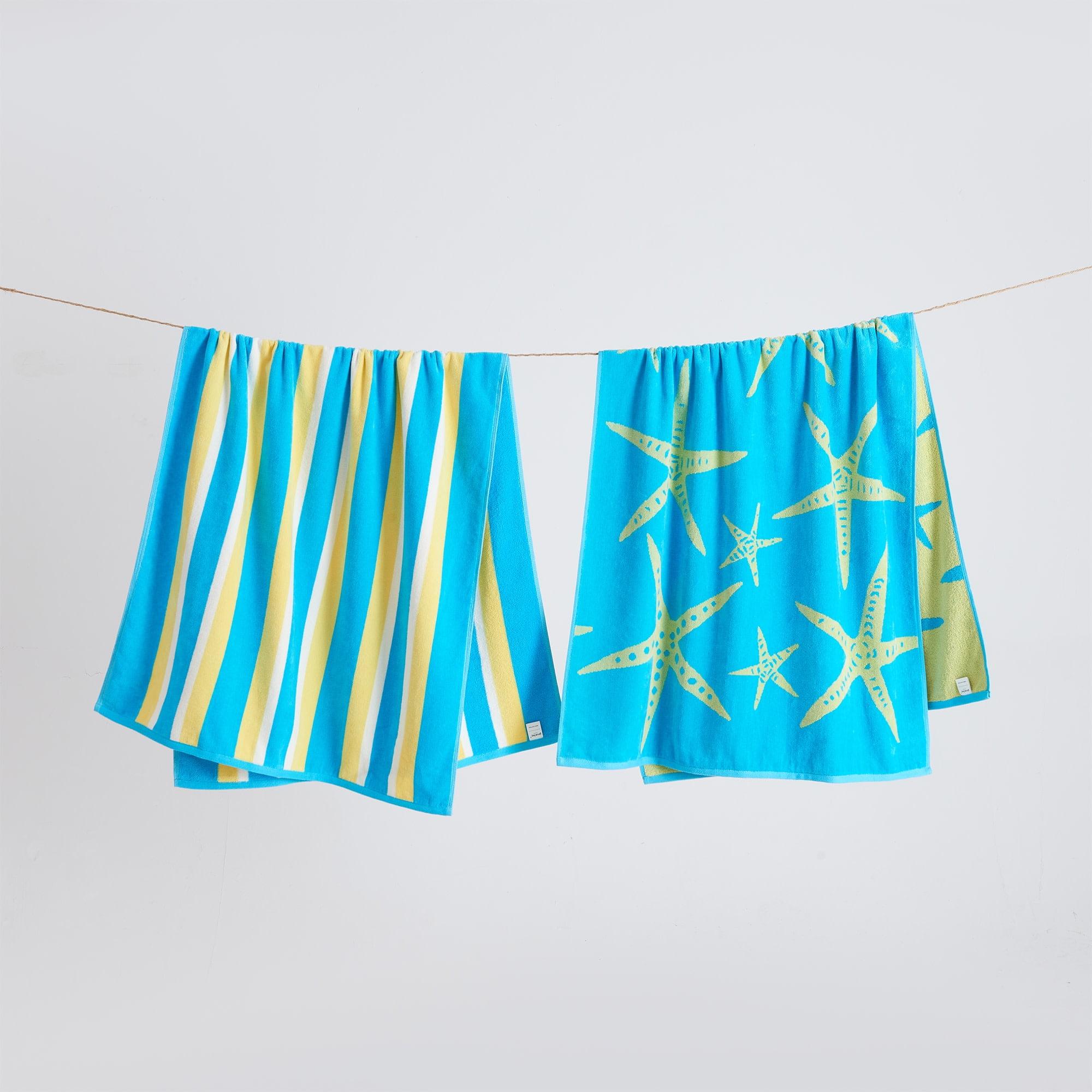 2pk 30" x 60" Yellow Starfish and Stripe Cotton Beach Towels - Great Bay Home
