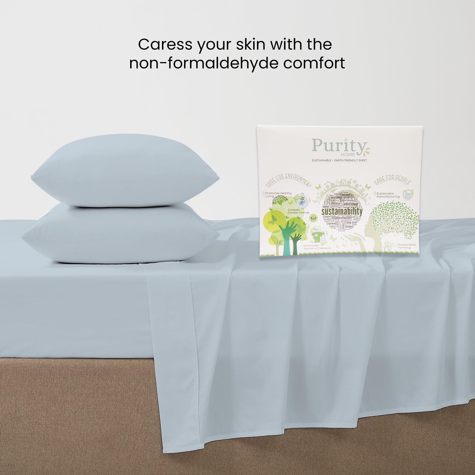 King 400 Thread Count Wrinkle Free Cotton Sheet Set Light Blue - Purity Home: Sateen Weave, OEKO-TEX Certified, Deep Pocket