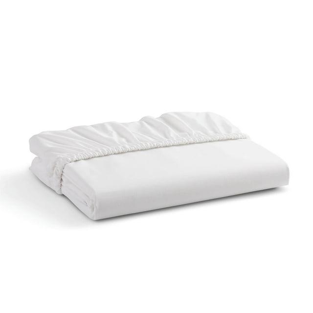 100% Cotton Percale Fitted Sheet Twin Size, White, 1 Deep Pocket Fitted Sheet, Crisp and Cool Strong Bed Linen, 39"X75"+15"
