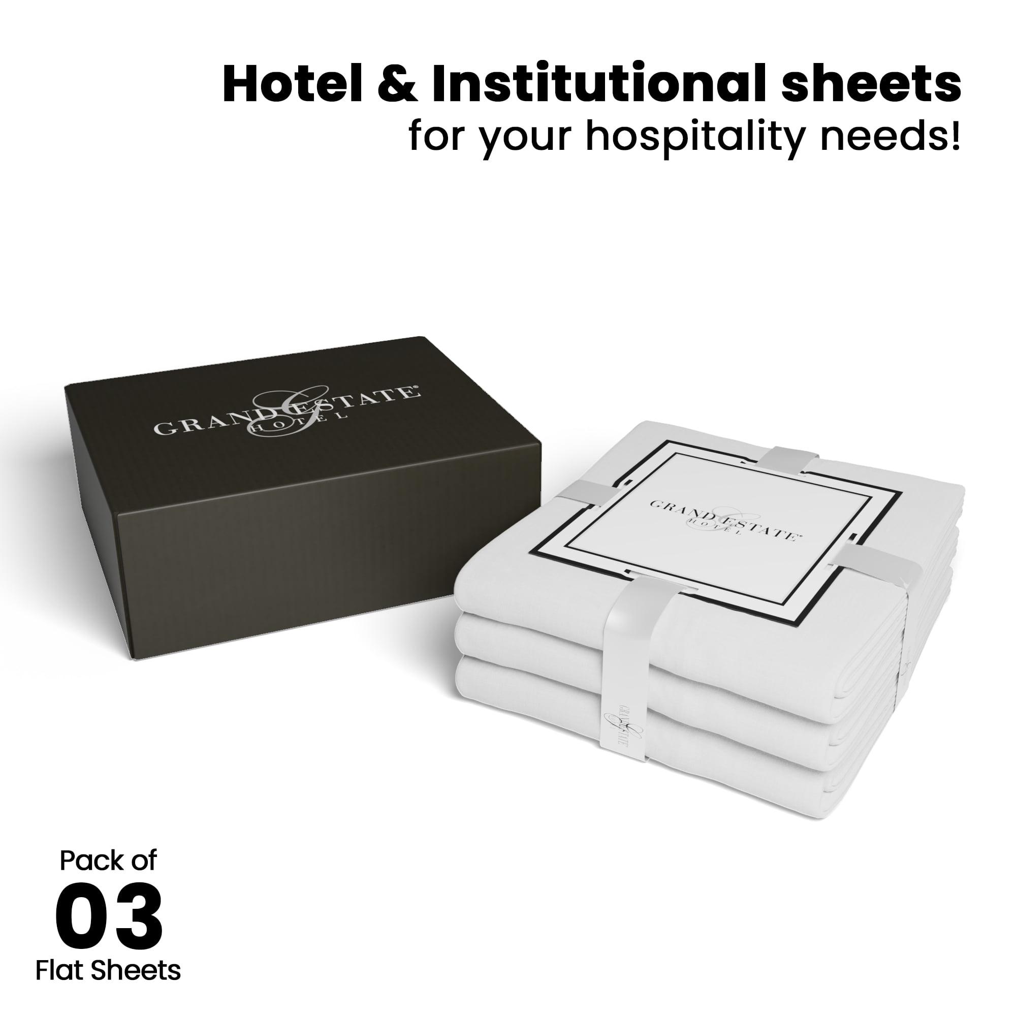 Grand Estate Hotel 100% Cotton Sateen Weave Bulk Pack Flat Sheets, King, White, 3 piece
