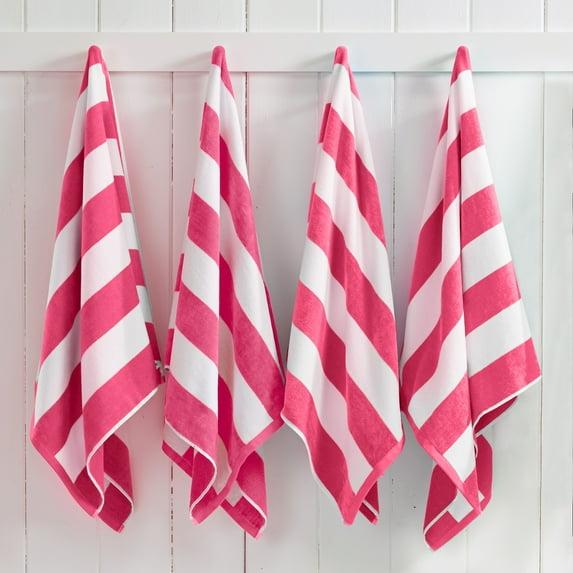 100% Cotton Cabana 4 Pack Beach Towels - Great Bay Home (30" x 60", Bright Pink)