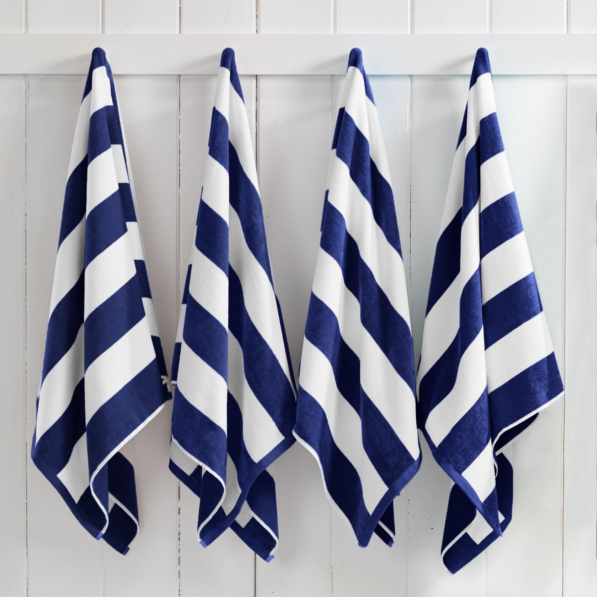 100% Cotton Cabana 4 Pack Beach Towels - Great Bay Home (30" x 60", Navy)