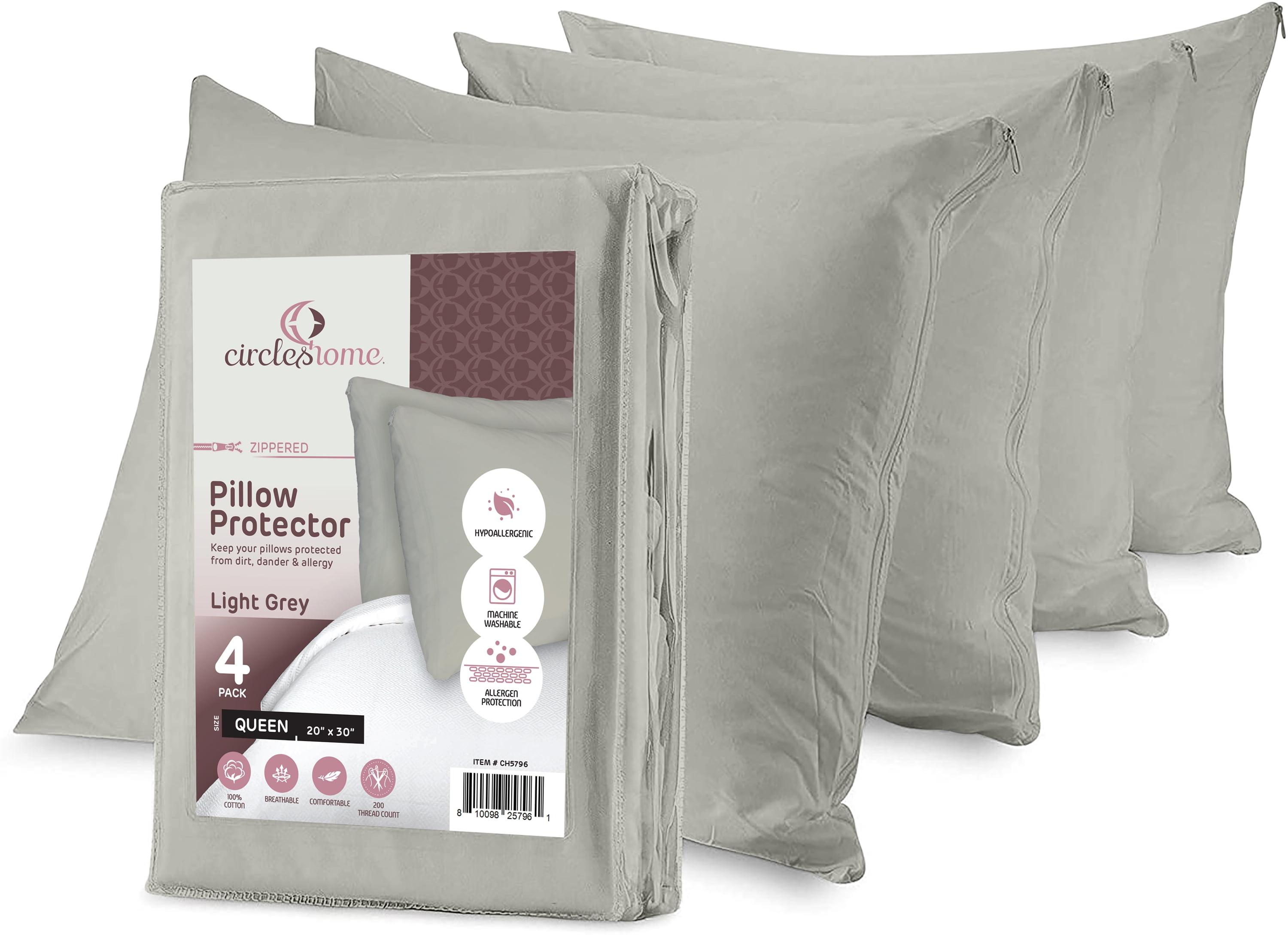 Circles Home 100% Cotton Breathable Pillow Protector with Zipper (4 Pack)