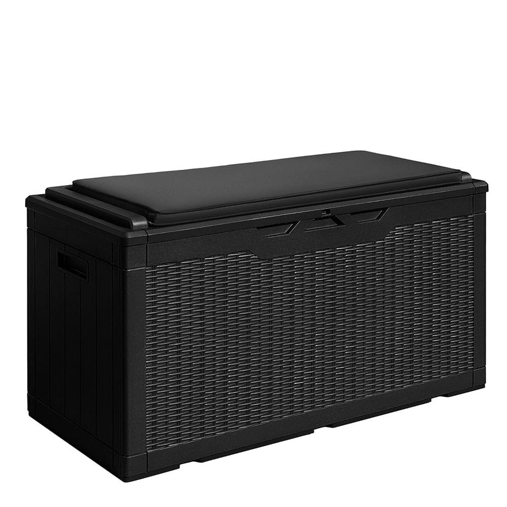 GEMBIK 100 Gallon Resin Deck Box, Large Outdoor Storage Bench with Cushions, Black