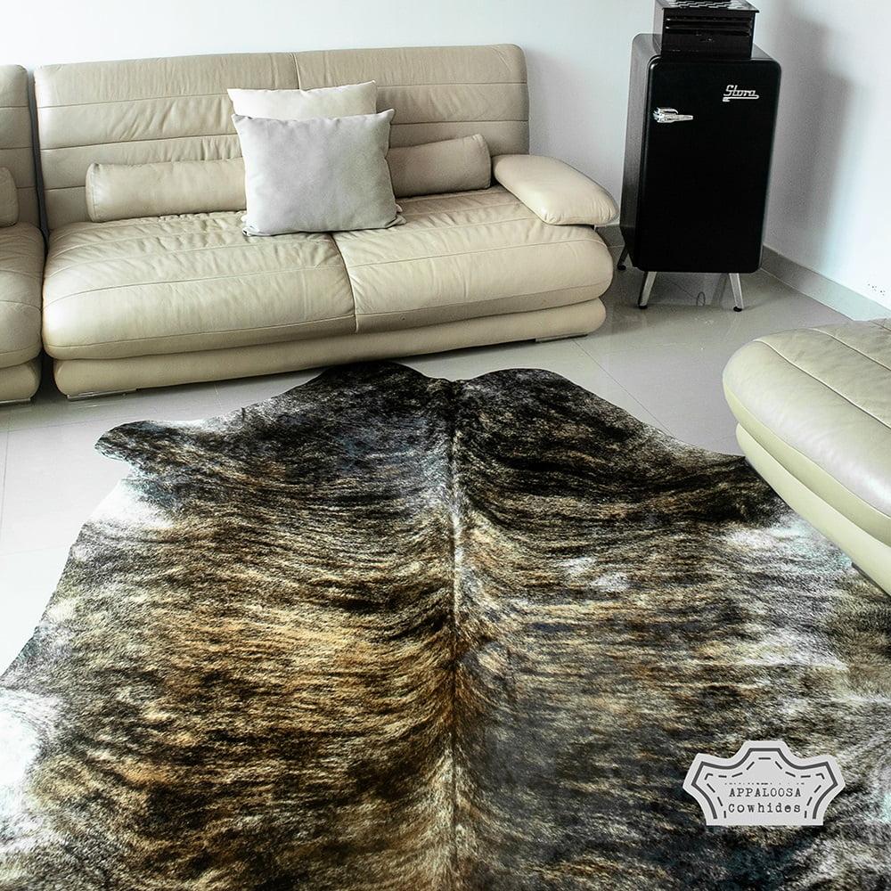 Handmade Dark Brindle Cowhide Leather Area Rug 5' x 7'