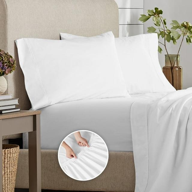 Purity Home Full 300 Thread Count Organic Cotton Brushed Percale Sheet Set Arctic White: GOTS Certified, Deep Pocket, Includes 4pc