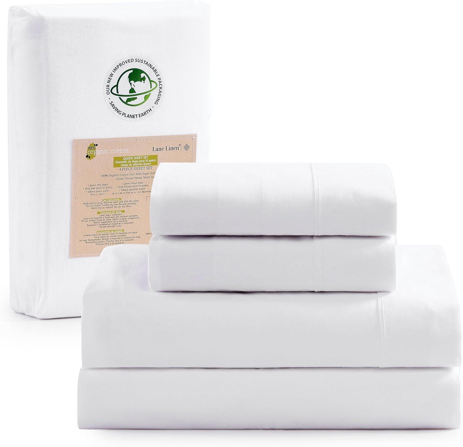 Organic Cotton White Queen Percale Deep Pocket Sheet Set