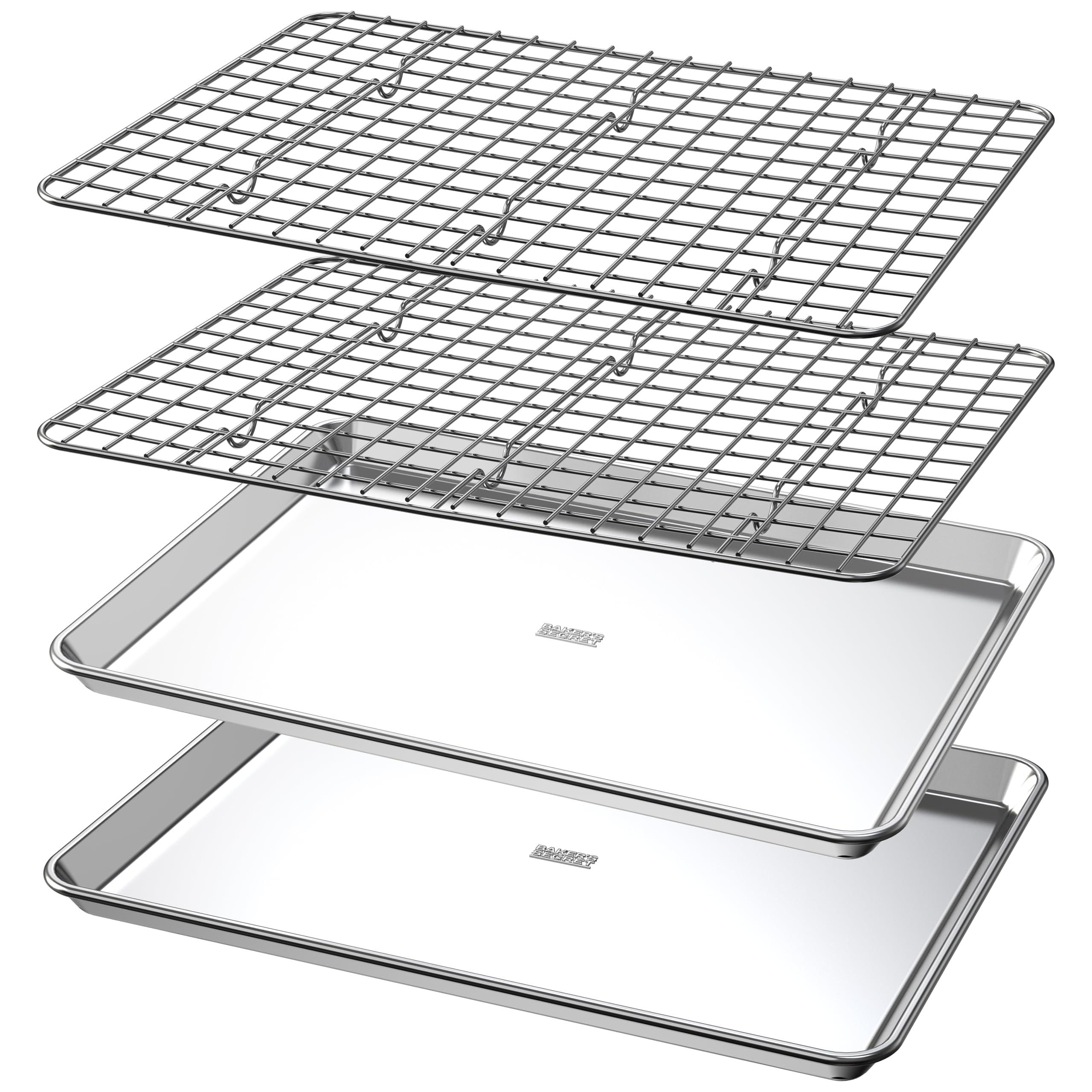 100% Recycled Aluminum by Baker's Secret, Bakeware Set 4pcs, 2x Baking Trays for Oven Cookie Sheet 18" with 2x Stainless Steel Rack Never Rust - The Natural Aluminum Collection