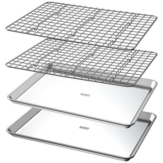 100% Aluminio Reciclado de Baker's Secret, Juego de Utensilios para Hornear de 4 Pzas, 2 Bandejas para Hornear para Bandeja de Galletas de Horno de 18" con 2 Rejillas de Acero Inoxidable Que Nunca Se Oxidan - The Natural Aluminum Collection