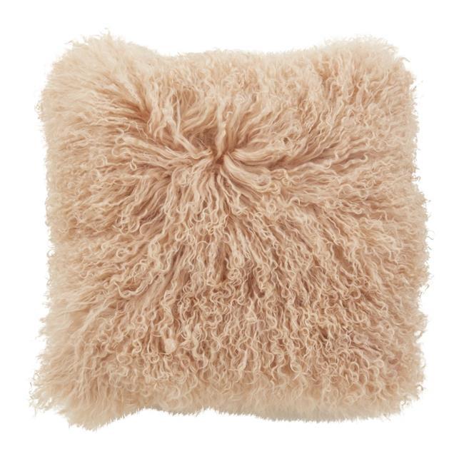 Saro Lifestyle 100% Wool Mongolian Lamb Fur Throw Pillow With Poly Filling, Peach, 16" x 16"