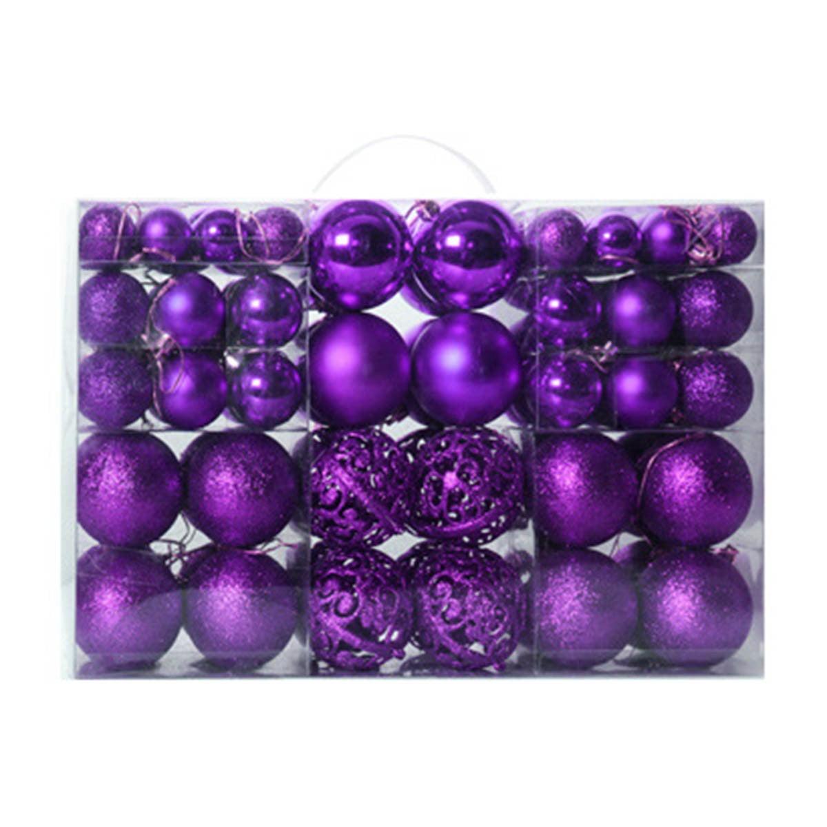 Purple Shatterproof Plastic Christmas Ball Ornaments Set