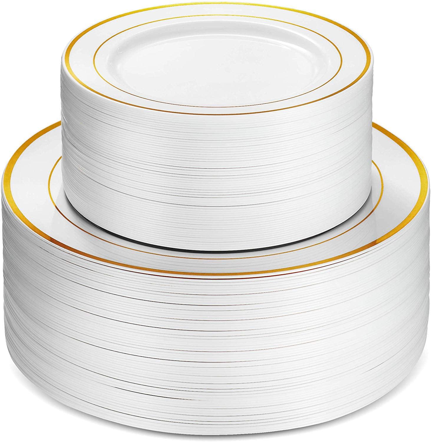 Gold Rim Plastic Plates Party Supplies Kit for 50 Guests