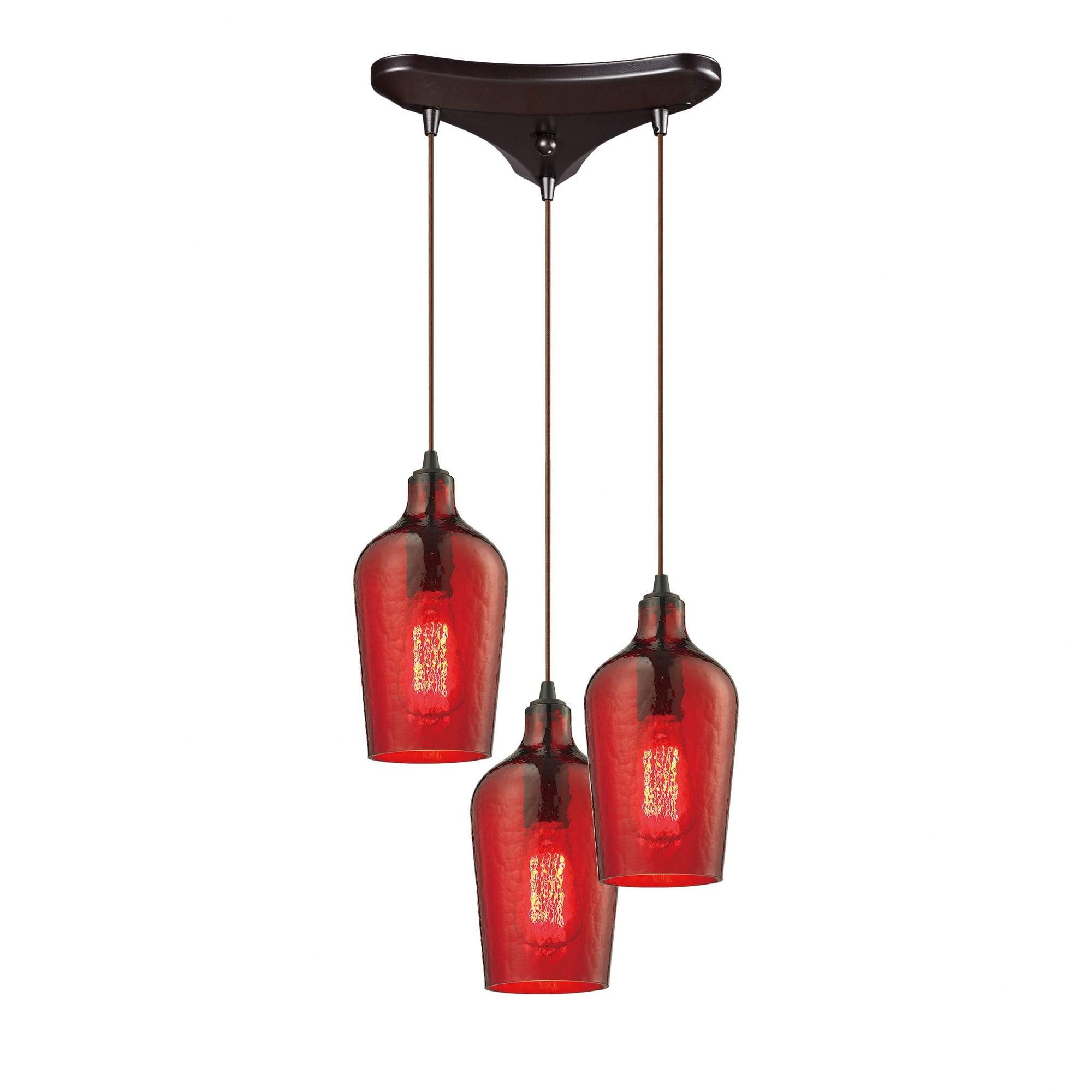 10331/3HRD-Elk Home-Hammered Glass - 3 Light Linear Pendant in Transitional Style with Southwestern and Vintage Charm inspirations - 10 Inches tall