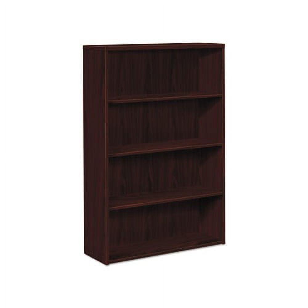 Adjustable 4-Shelf Mahogany Woodgrain Laminate Bookcase