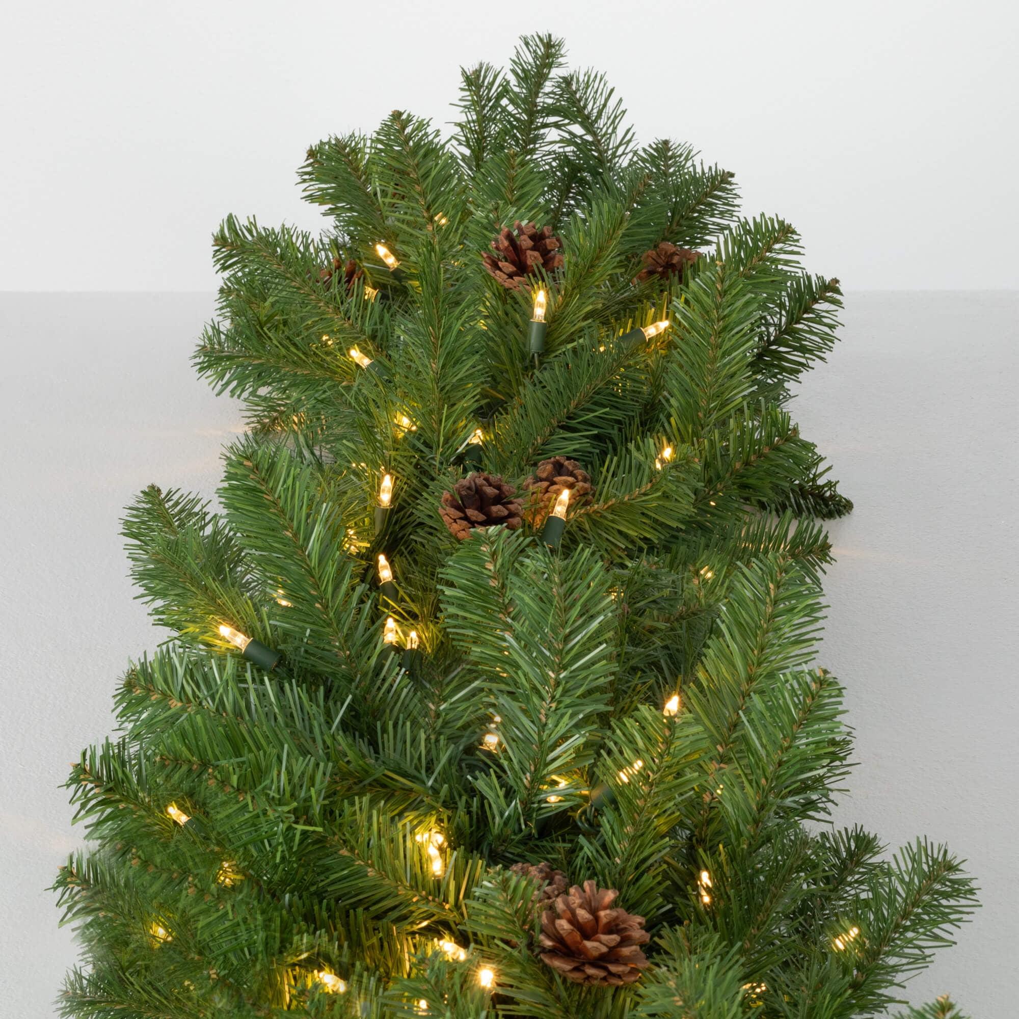 108" Green Artificial Pine Cone Christmas Garland with Lights