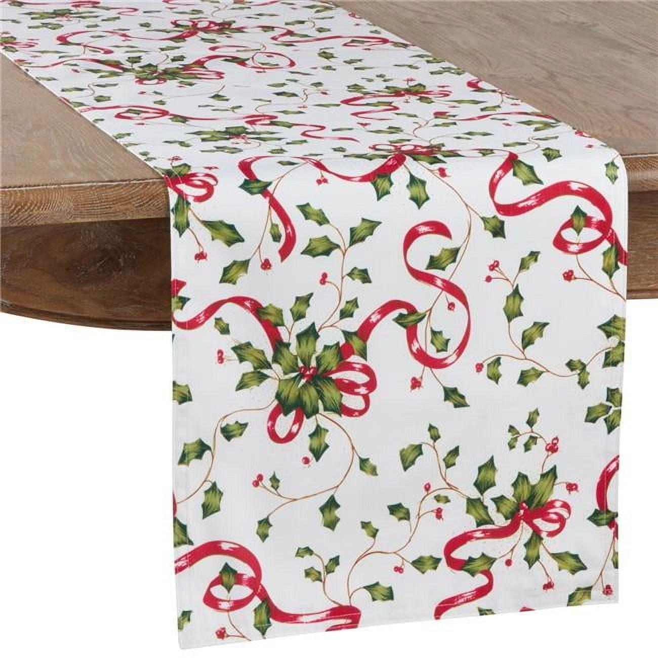 Saro Lifestyle Holly and Ribbon Runner, Multi, 16" x 108"