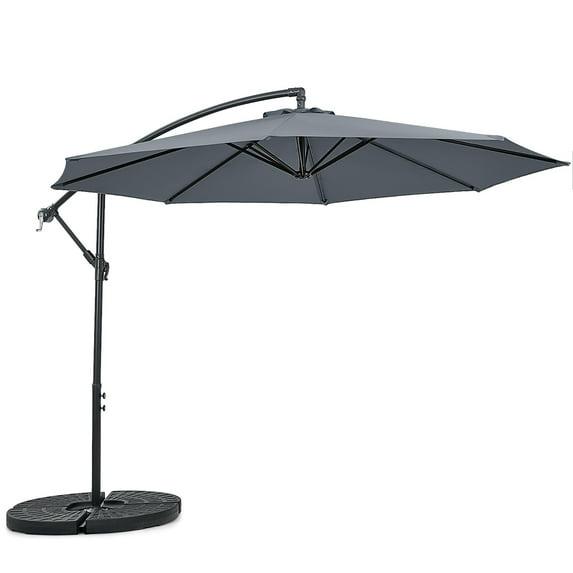 Costway  10 FT Patio Offset Umbrella w/8 Ribs Cross Base Tilt Grey