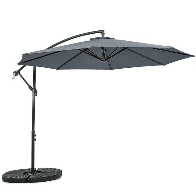 Costway  10 FT Patio Offset Umbrella w/8 Ribs Cross Base Tilt Grey