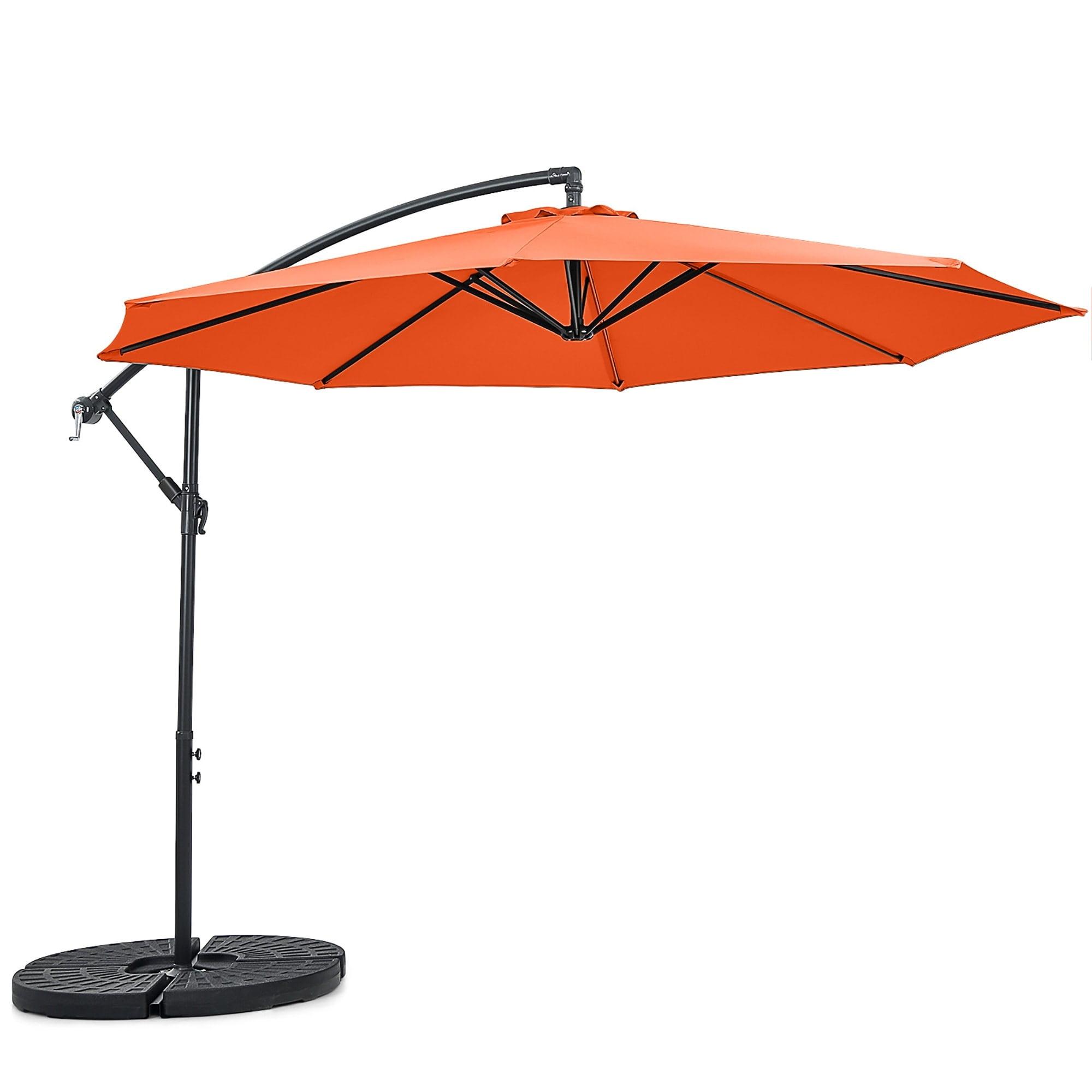 Tangkula 10FT Patio Offset Umbrella 8 Ribs Cantilever Umbrella w/Crank for Poolside Yard Lawn Garden Orange