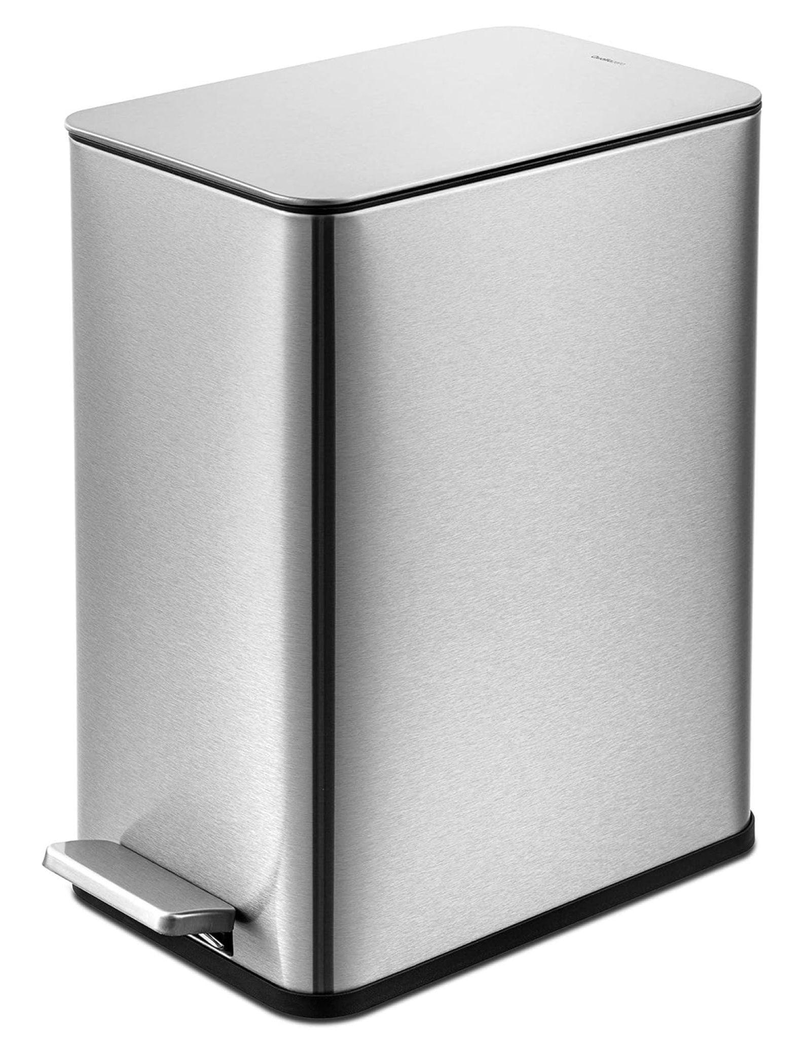 Slim Silver Stainless Steel Pedal Trash Can 2.6 Gallons