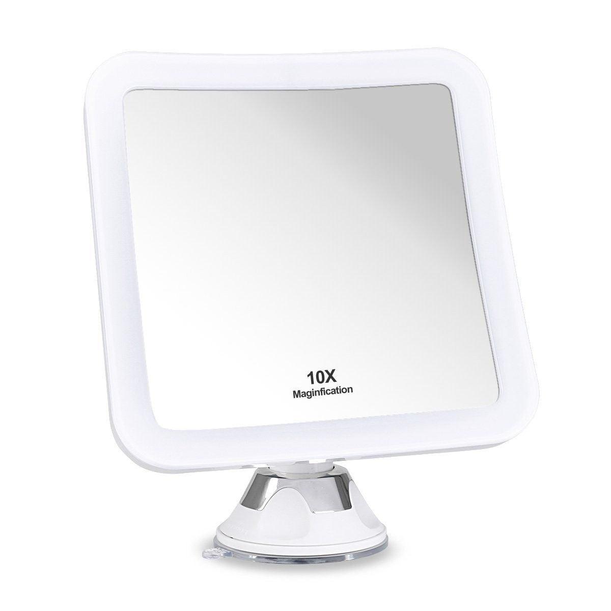 10X Magnifying LED Lighted Square Makeup Mirror with Suction Mount