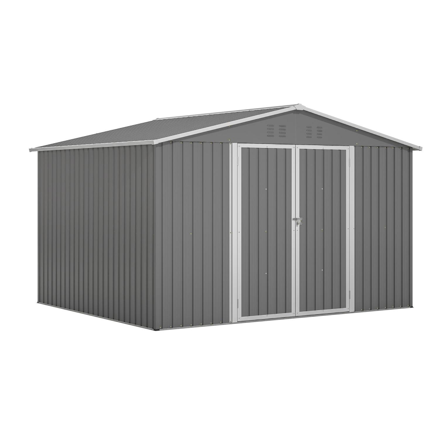 10X8 FT Outdoor Storage Shed, Metal Tool Shed & Outdoor Storage with Lockable Door and Vents Ideal for Bicycles, Tools, Lawnmowers, Backyards, Patios, Lawns