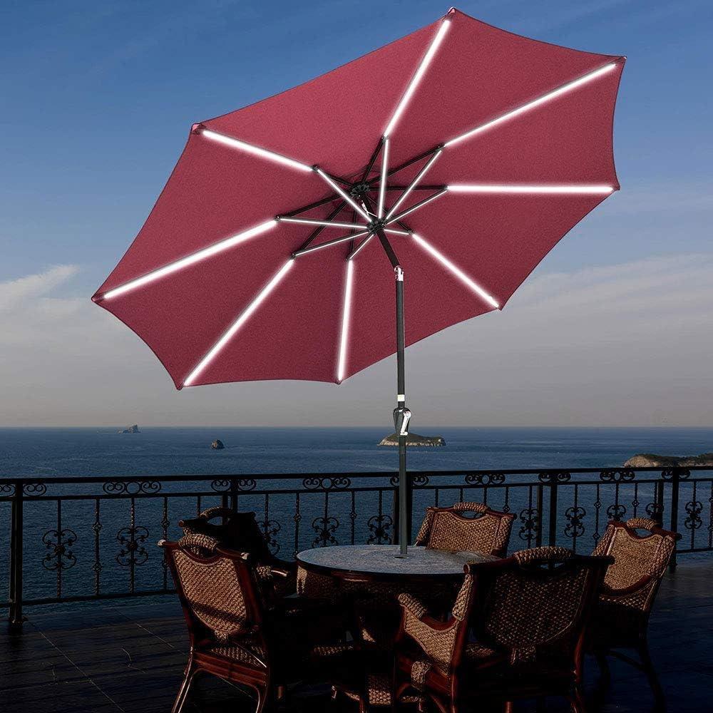10ft Solar LED Outdoor Market Tilt Patio Umbrella, Red