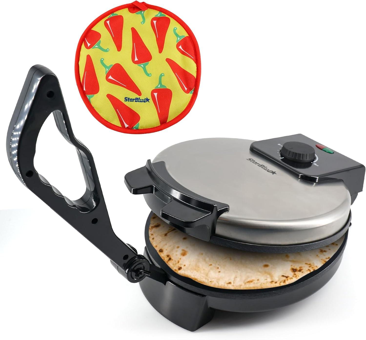 10-Inch Stainless Steel Non-Stick Electric Roti Maker with Roti Warmer