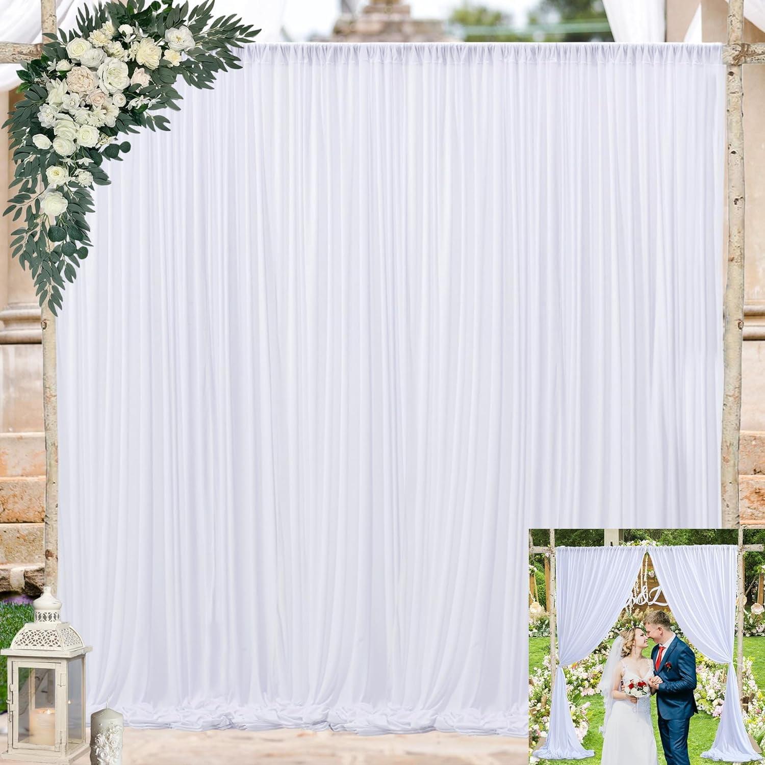 10x10ft White Polyester Wrinkle-Free Backdrop Curtain for Events