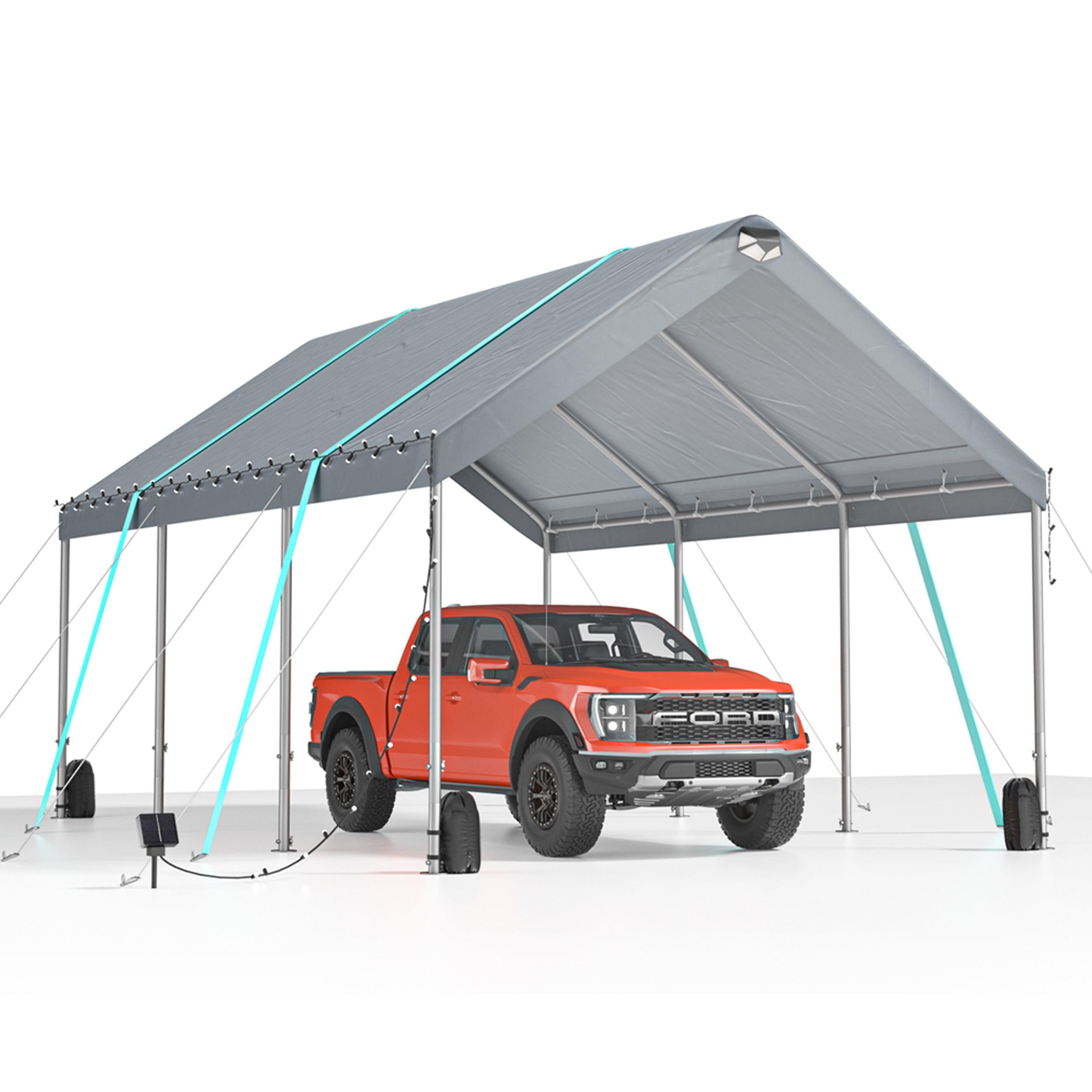 10' x 20' Gray Portable Metal Frame Carport Canopy