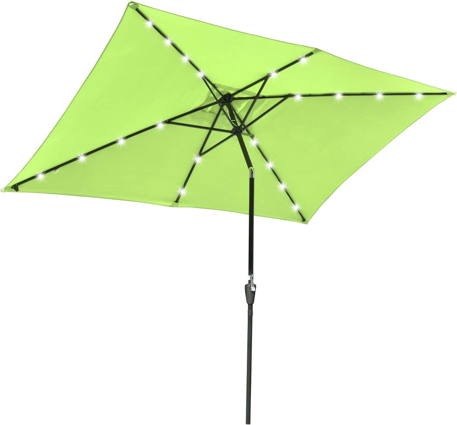 10x6.5 ft Outdoor Rectangle Solar Powered LED Patio Umbrella with Crank Tilt for Garden Backyard Table Market Pool, Lime