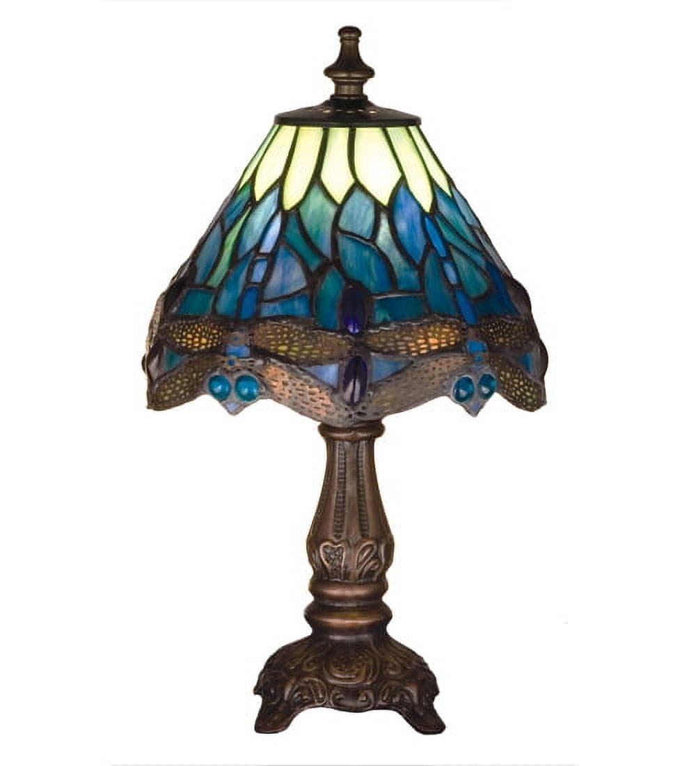 Lakeside Blue & Pond Green Stained Glass Dragonfly Mini Lamp