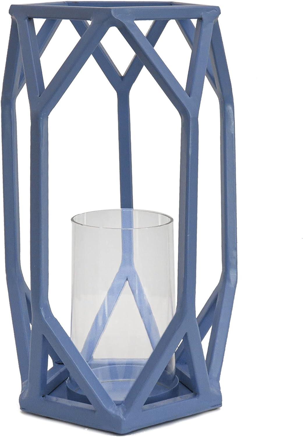 11.5" Ice Melt Blue Iron Candle Lantern