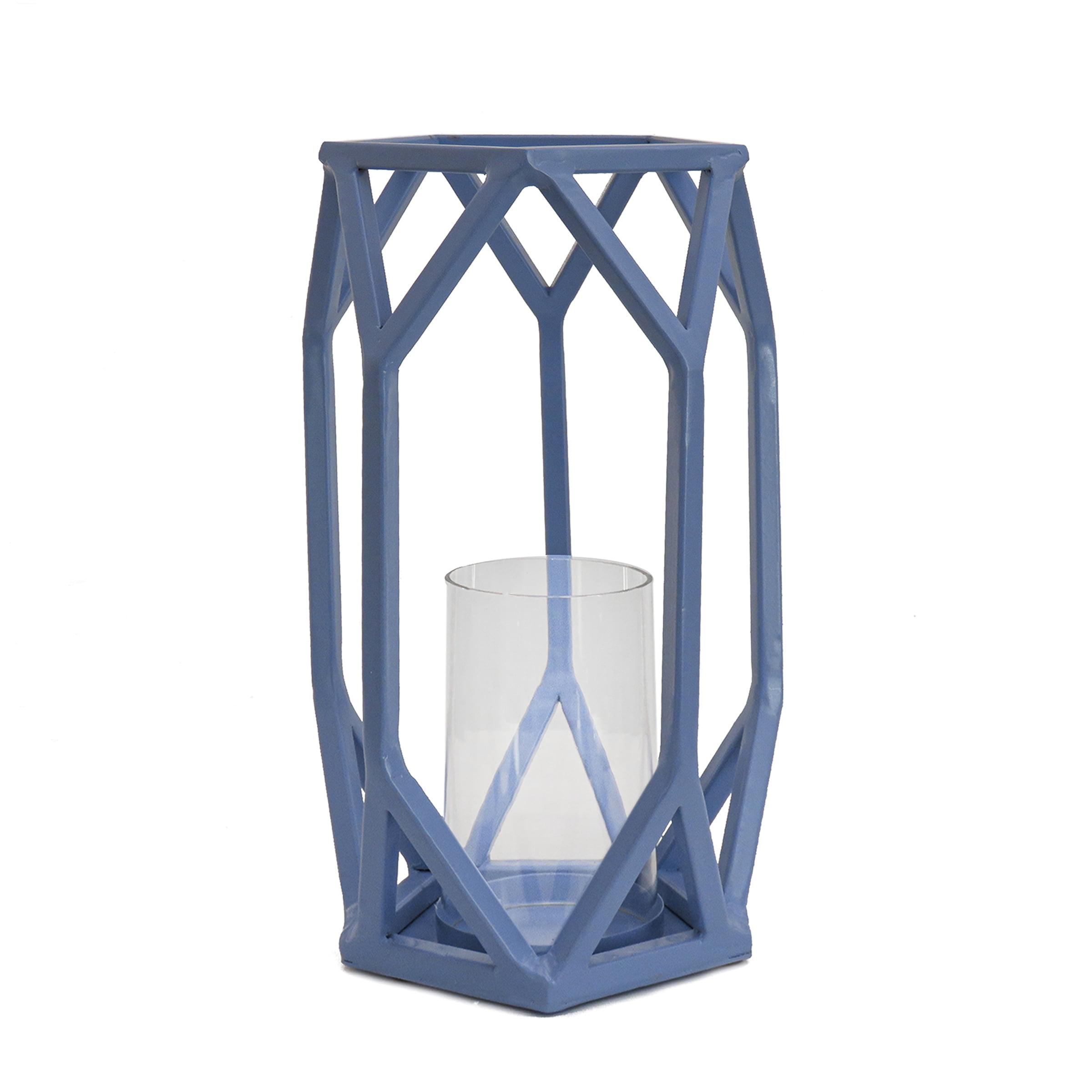 11.5" Ice Melt Blue Iron Candle Lantern