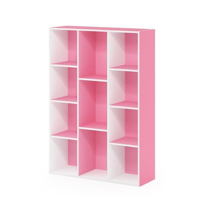 White and Pink 11-Cube Reversible Open Shelf Bookcase