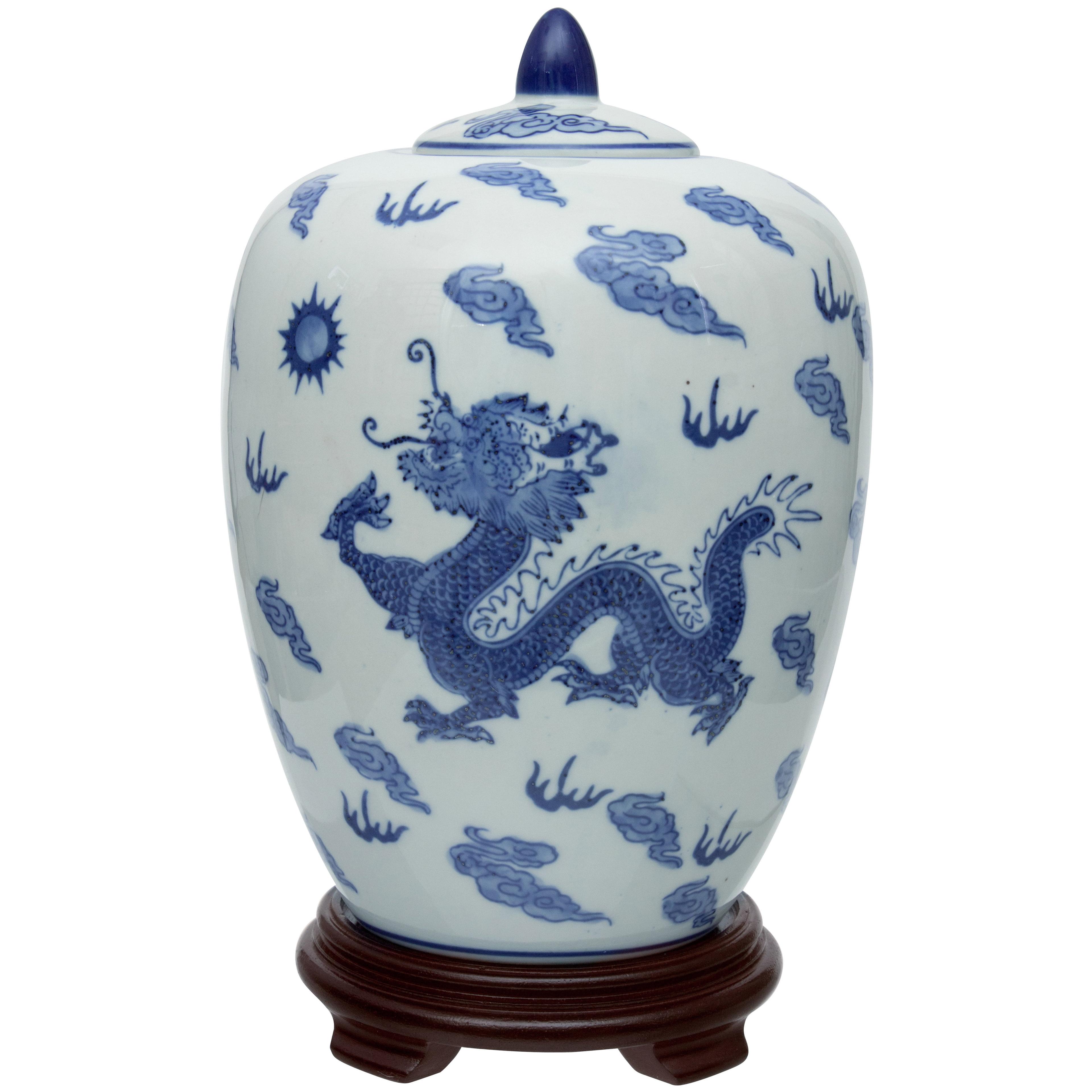 11" Blue and White Hand-Painted Porcelain Dragon Vase