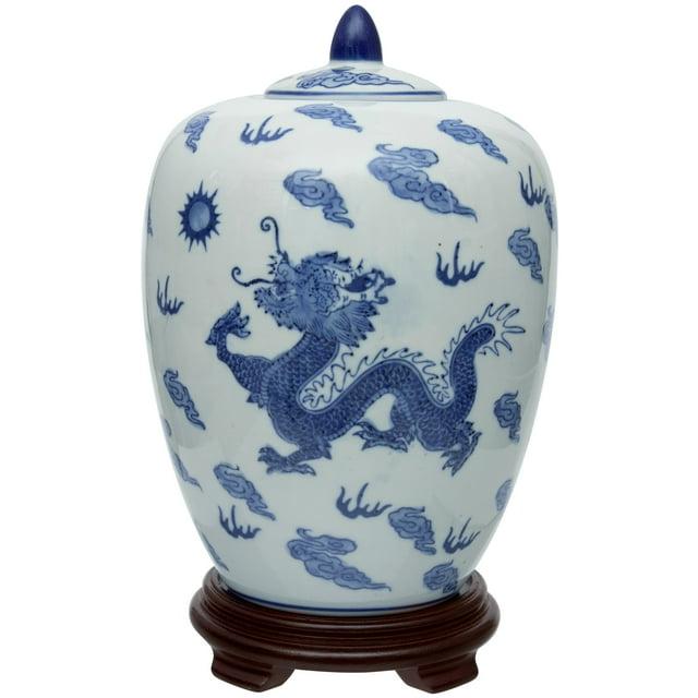 11" Dragon Blue & White Porcelain Vase Jar