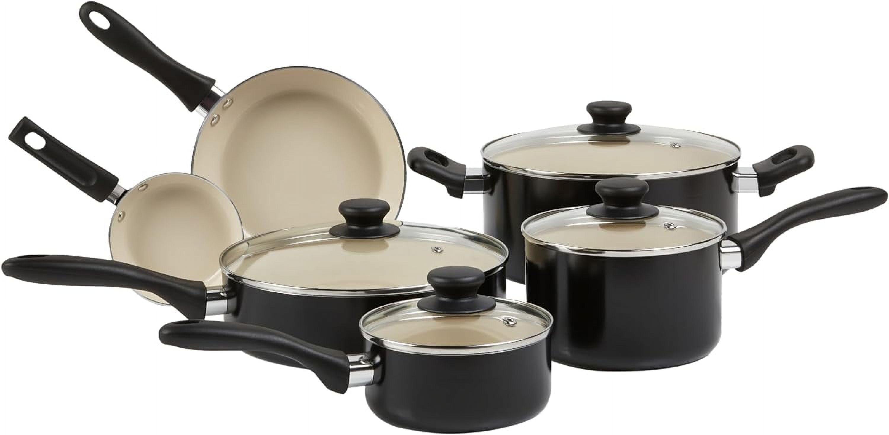 11-Piece Black and Cream Ceramic Non-Stick Cookware Set