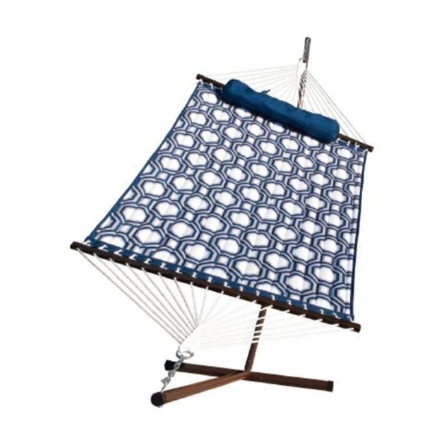 Blue Quilted Hammock with Stand and Pillow Set