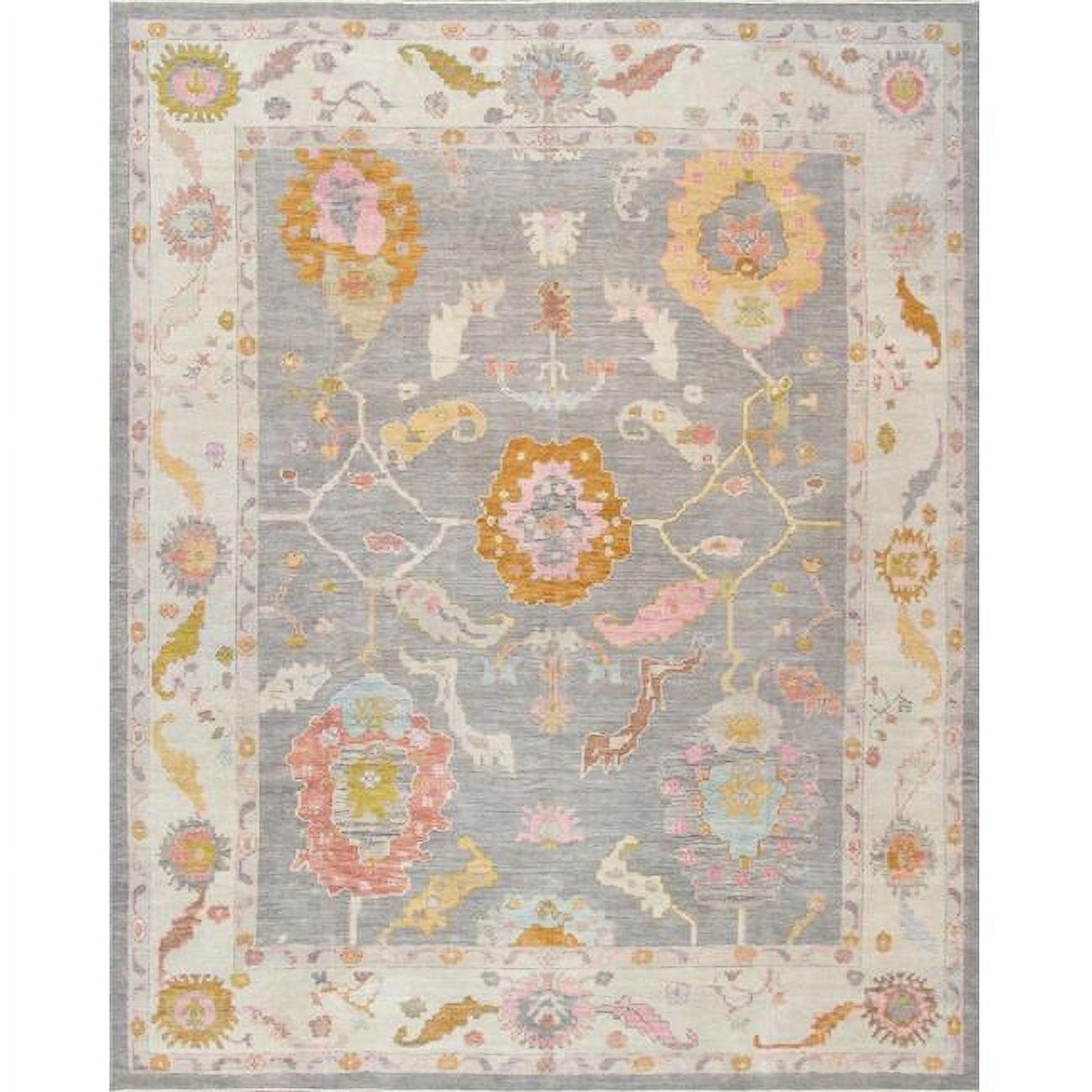 Elegant Taupe Floral Hand-Knotted Wool Area Rug - 11'6" x 14'6"