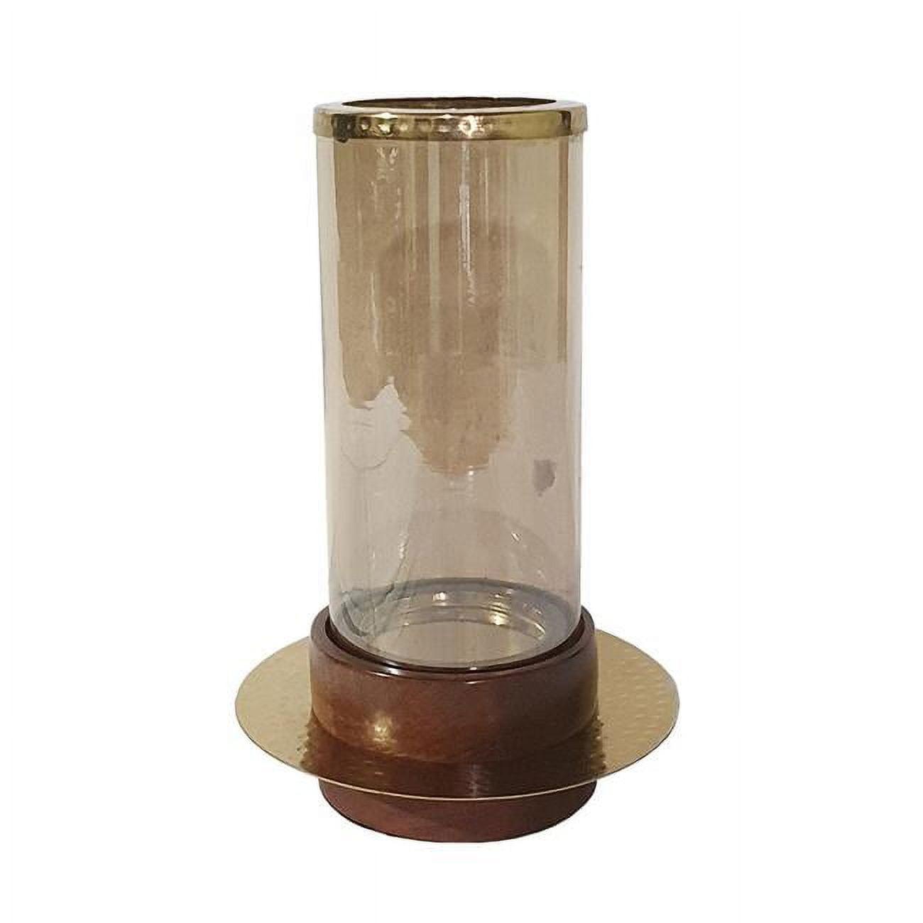 Vintage Acacia Wood Base Glass Hurricane Candle Holder, 11"