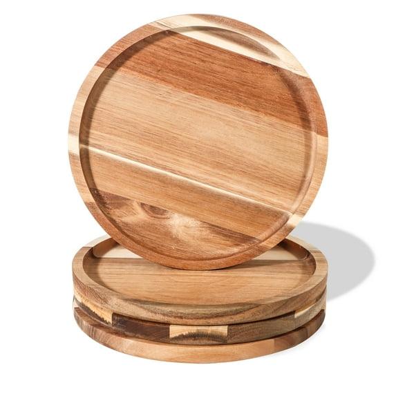11 in Acacia Wooden Dinner Plate Set (Set of 4)