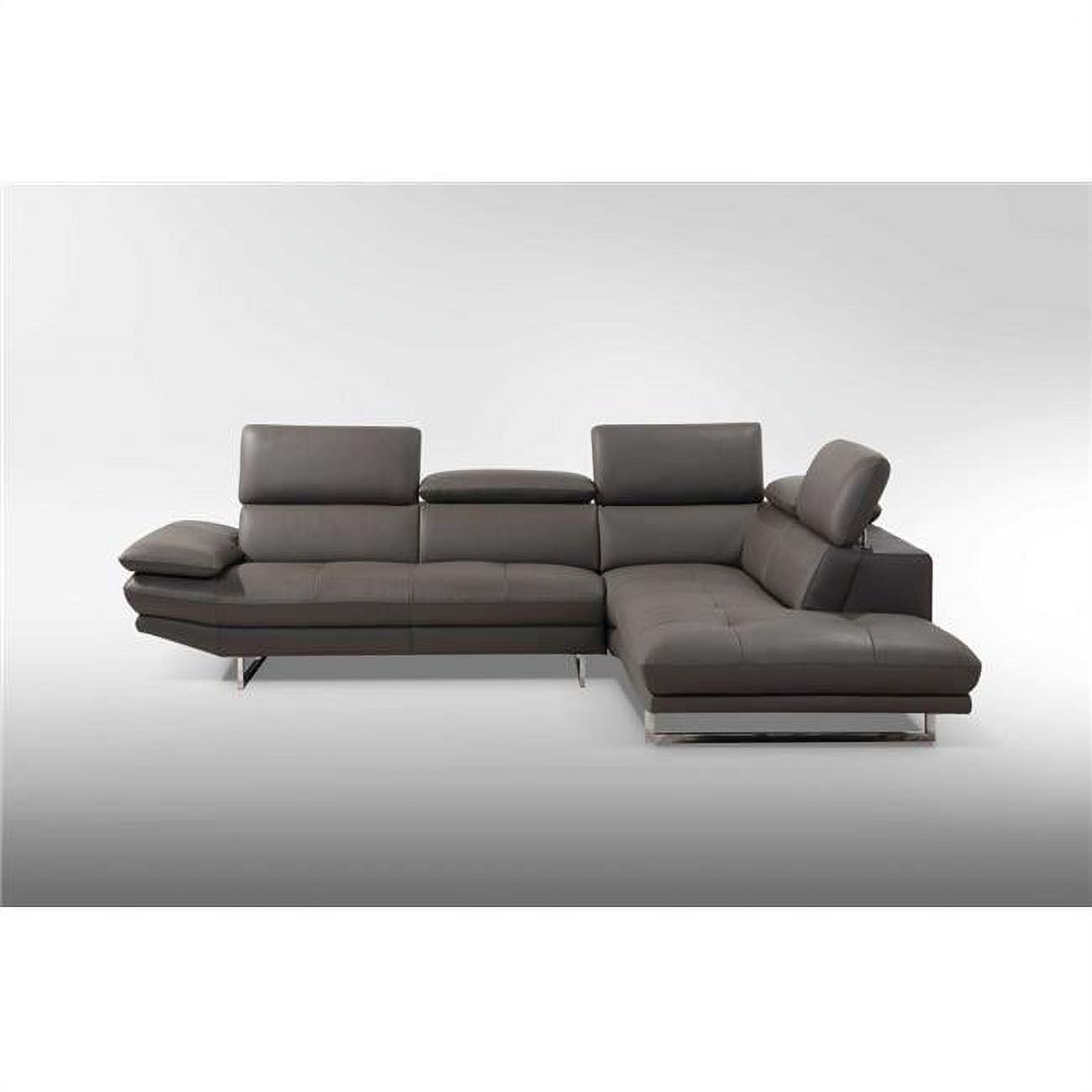 Luxe Dark Gray Faux Leather Tufted Sectional with Pillow-Top Arms