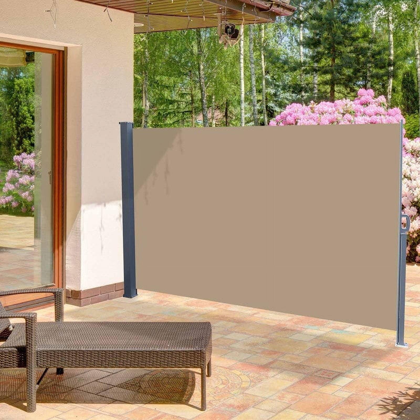 Brown 118" x 71" Retractable Outdoor Privacy Screen with Aluminum Frame