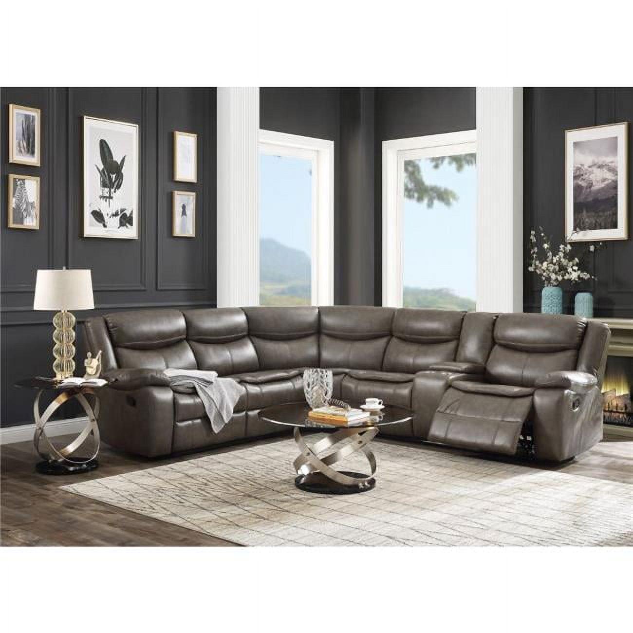 Luxurious Taupe Leather-Aire 3-Piece Tufted Sectional with Cup Holders