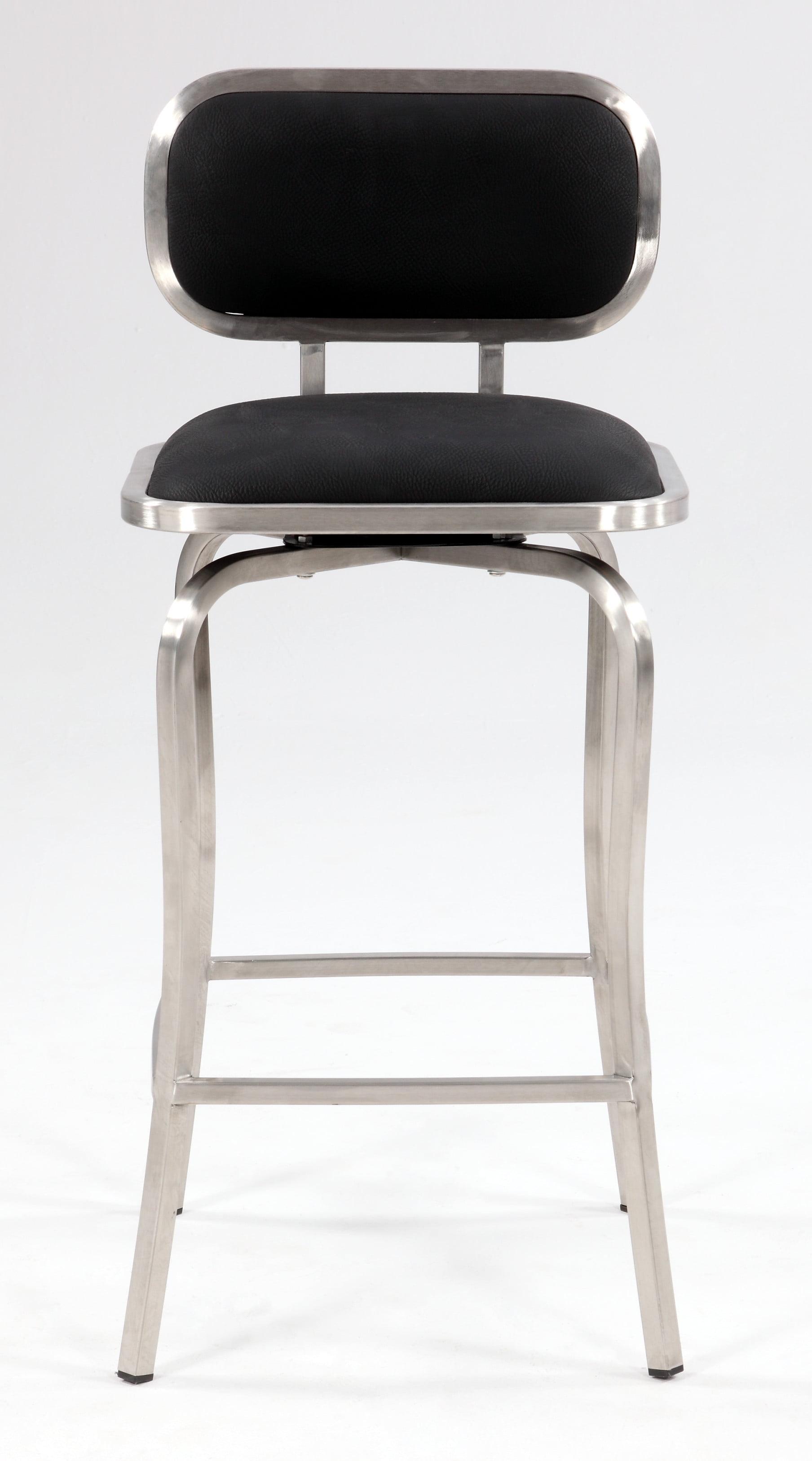 Elegant Black Leather Swivel Counter Stool with Stainless Steel Frame