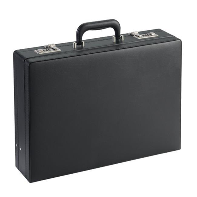 Expandable Black Vinyl Attache Case with Dual Locks - 17.5'' W